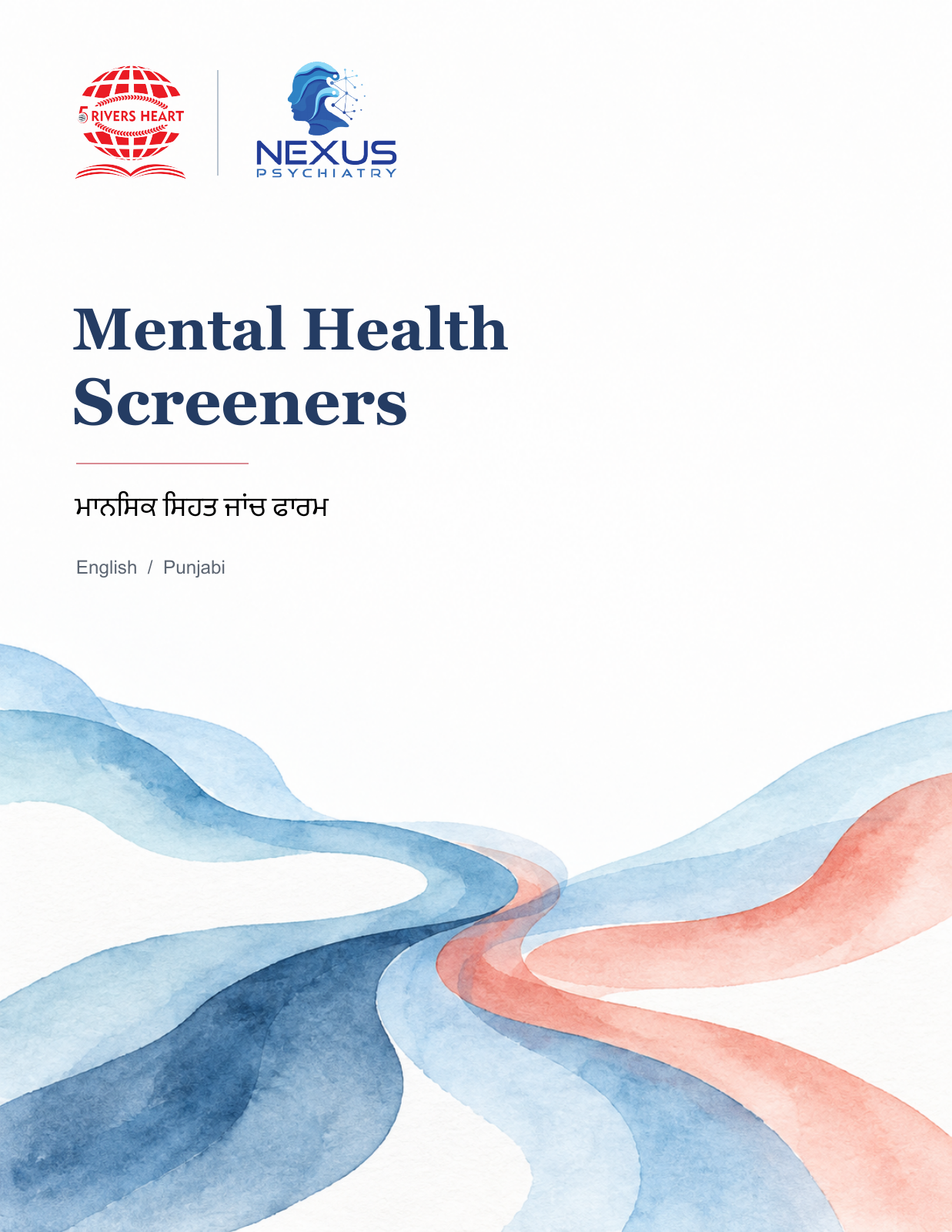 Cover of the 5 Rivers Heart and Nexus Psychiatry mental health screening packet