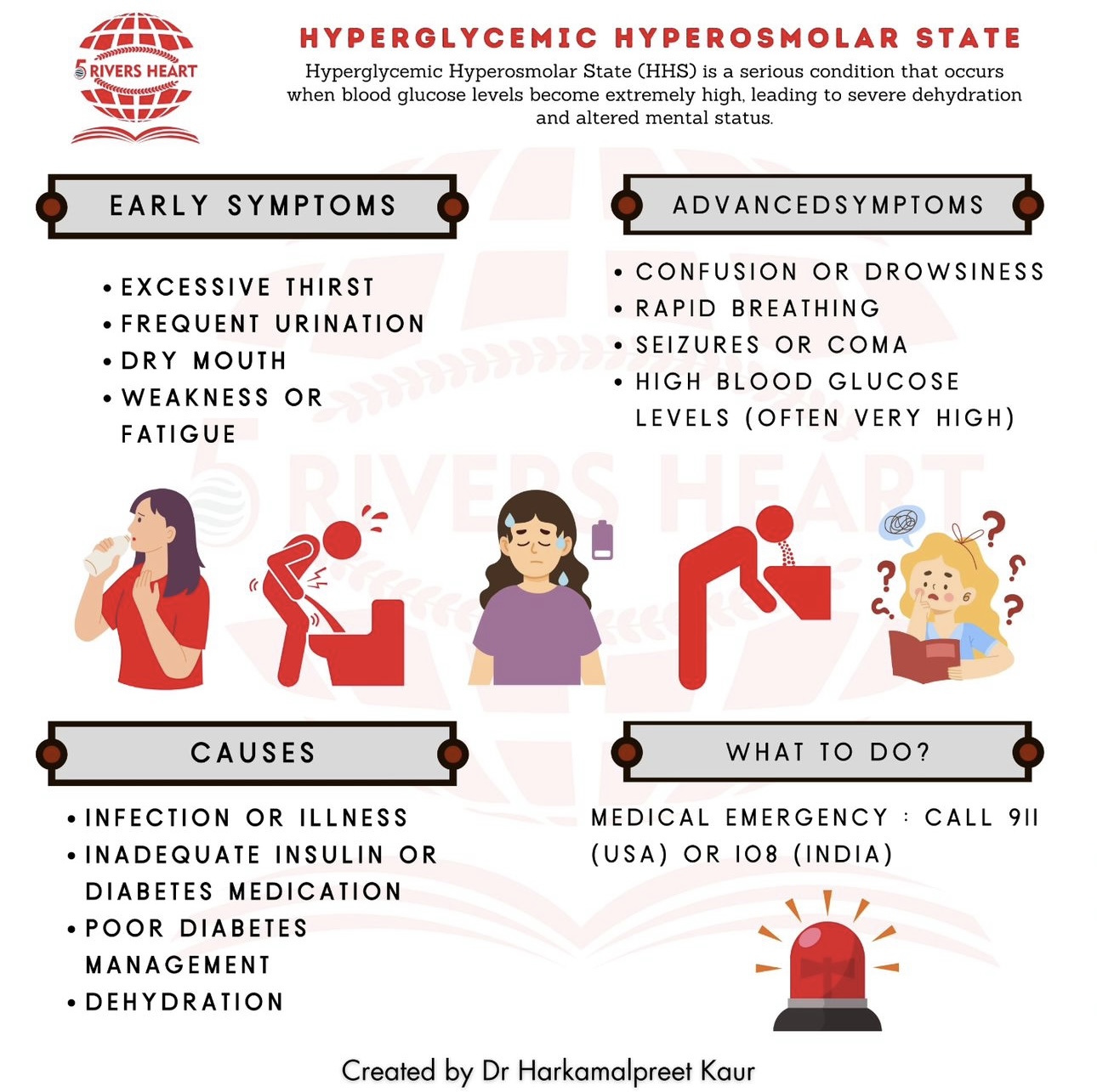 Hyperglycemic hyperosmolar state health poster in English