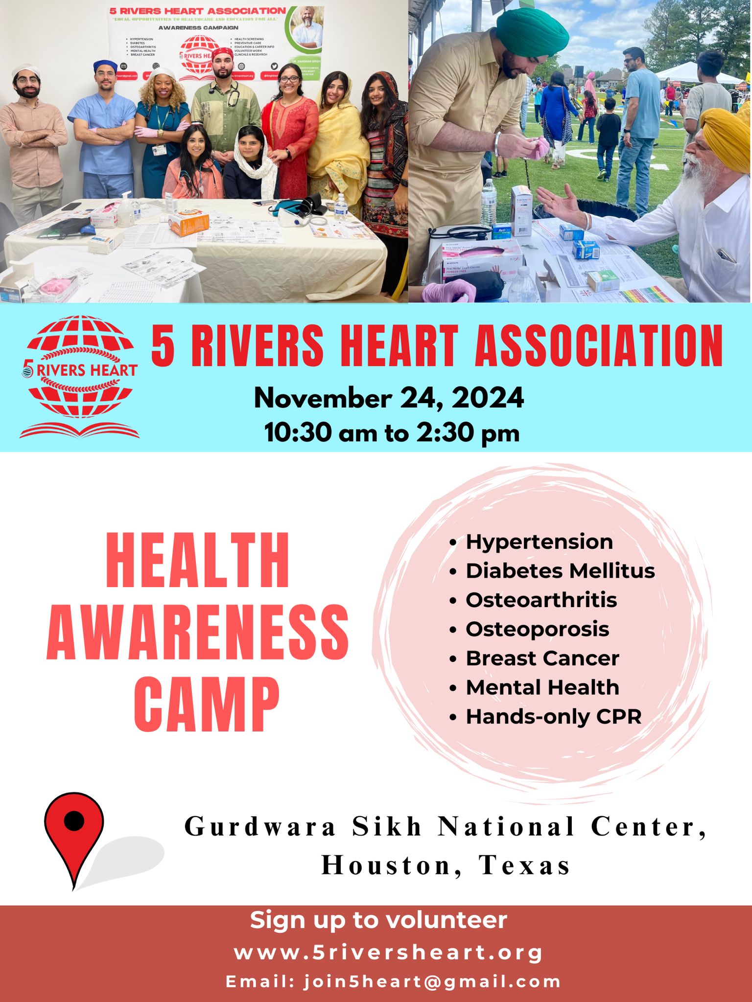 Poster for Health Awareness & Screening Camp on November 24, 2024