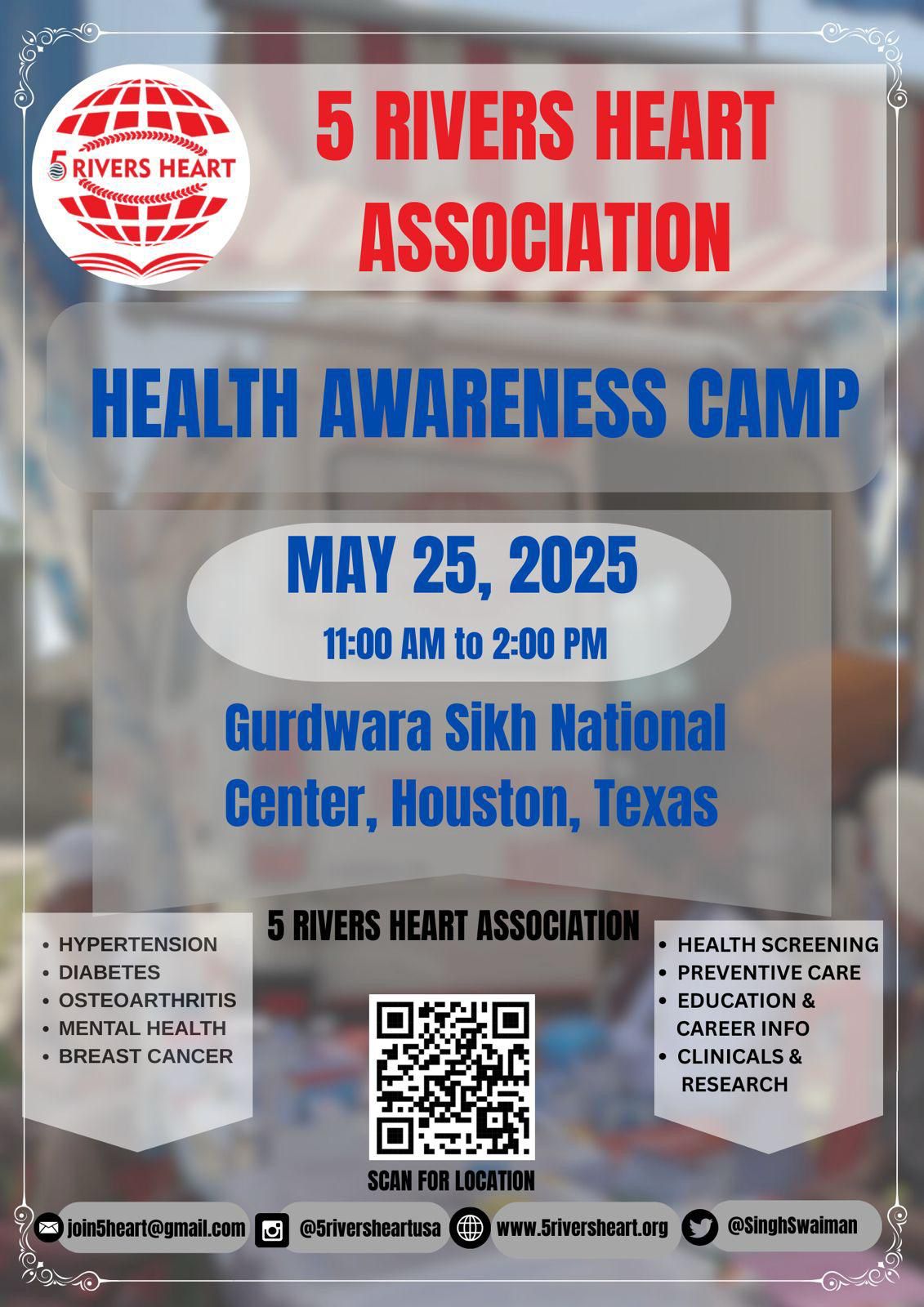 Poster for Health Awareness & Screening Camp on May 25, 2025