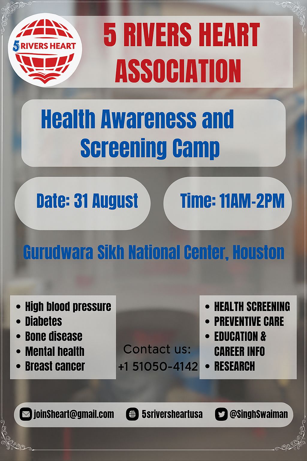 Poster for Health Awareness & Screening Camp on August 31, 2025